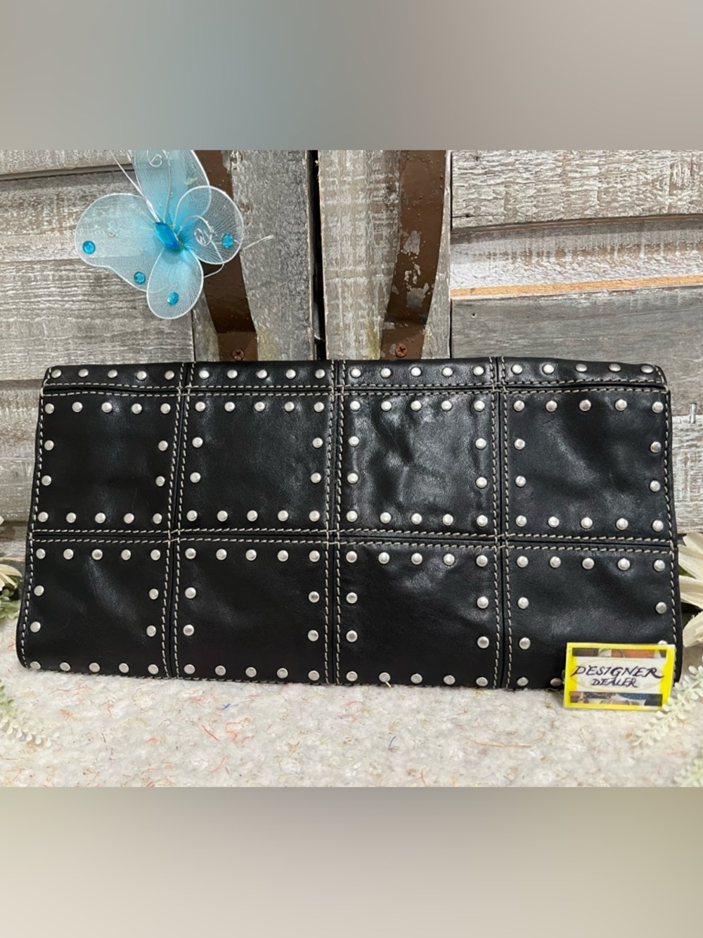 Michael Kors Astor Leather Studded Large Black Clutch EUC! - Picture 3 of 11